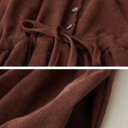 Buddha Stones Embroiderd Floral Pattern Lace -up Design Long Sleeve Midi Dress With Pockets - image 5