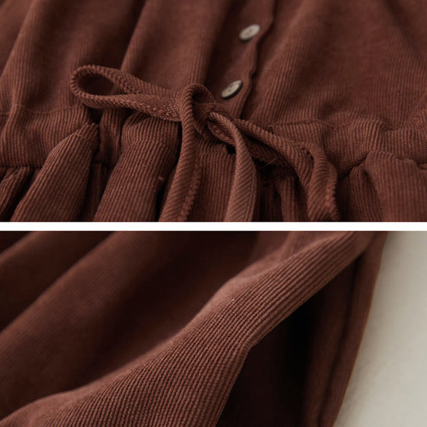 Buddha Stones Embroiderd Floral Pattern Lace -up Design Long Sleeve Midi Dress With Pockets - image 5