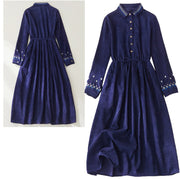 Buddha Stones Embroiderd Floral Pattern Lace -up Design Long Sleeve Midi Dress With Pockets - image 15