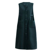 Buddha Stones Pure Color Buttons Design Sleeveless Midi Dress With Pockets - image 14