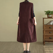 Buddha Stones Pure Color Buttons Design Sleeveless Midi Dress With Pockets - image 16