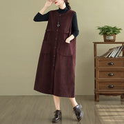 Buddha Stones Pure Color Buttons Design Sleeveless Midi Dress With Pockets - image 18