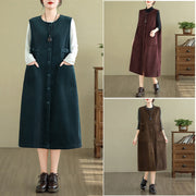 Buddha Stones Pure Color Buttons Design Sleeveless Midi Dress With Pockets - image 22