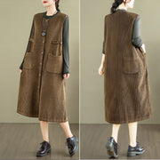 Buddha Stones Pure Color Buttons Design Sleeveless Midi Dress With Pockets - image 6