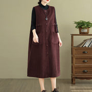 Buddha Stones Pure Color Buttons Design Sleeveless Midi Dress With Pockets - image 20