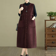 Buddha Stones Pure Color Buttons Design Sleeveless Midi Dress With Pockets - image 19