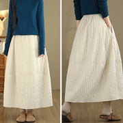 Buddha Stones Plain Pleats Design Elastic Waist Women's Thermal Cotton Skirt With Pockets - image 13