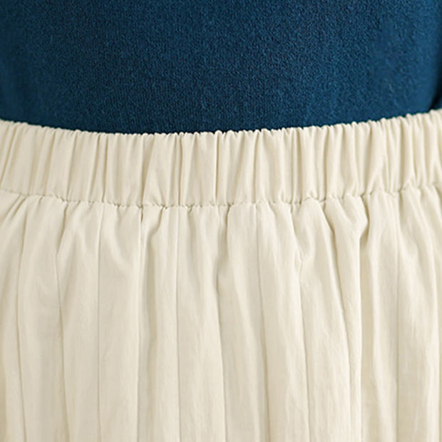 Buddha Stones Plain Pleats Design Elastic Waist Women's Thermal Cotton Skirt With Pockets - image 15