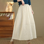 Buddha Stones Plain Pleats Design Elastic Waist Women's Thermal Cotton Skirt With Pockets - image 11