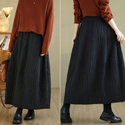 Buddha Stones Plain Pleats Design Elastic Waist Women's Thermal Cotton Skirt With Pockets - image 8
