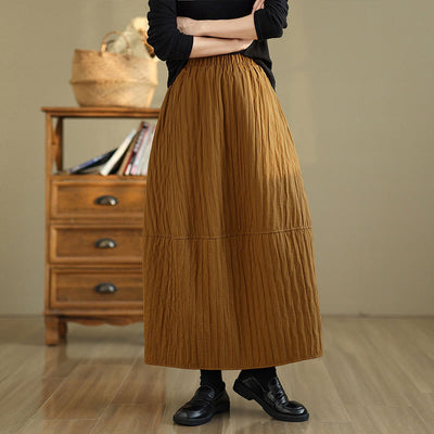 Buddha Stones Plain Pleats Design Elastic Waist Women's Thermal Cotton Skirt With Pockets - DarkGoldenrod - US8-10，UK/AU12-14，EU40-42 (2XL) - image 0