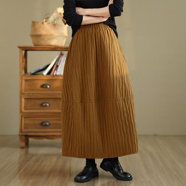 Buddha Stones Plain Pleats Design Elastic Waist Women's Thermal Cotton Skirt With Pockets - DarkGoldenrod - US8-10，UK/AU12-14，EU40-42 (2XL) - image 0