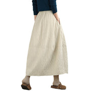 Buddha Stones Plain Pleats Design Elastic Waist Women's Thermal Cotton Skirt With Pockets - image 14