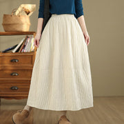 Buddha Stones Plain Pleats Design Elastic Waist Women's Thermal Cotton Skirt With Pockets - Beige - US8-10，UK/AU12-14，EU40-42 (2XL) - image 9