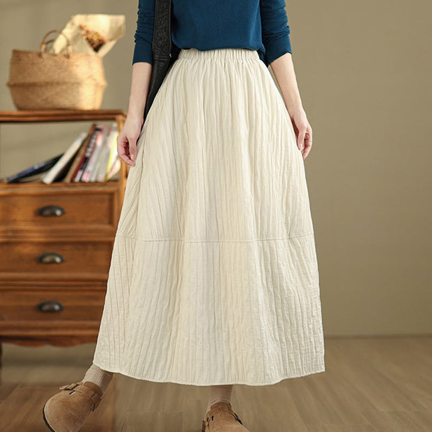Buddha Stones Plain Pleats Design Elastic Waist Women's Thermal Cotton Skirt With Pockets - Beige - US8-10，UK/AU12-14，EU40-42 (2XL) - image 9