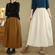 Buddha Stones Plain Pleats Design Elastic Waist Women's Thermal Cotton Skirt With Pockets - image 20