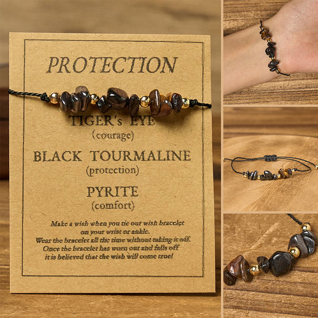 FREE Today: Protection and Courage Tiger Eye Black Tourmaline Pyrite Card Rope Bracelet - Irregular Beads (Wrist Circumference: 14-23cm) - image 0