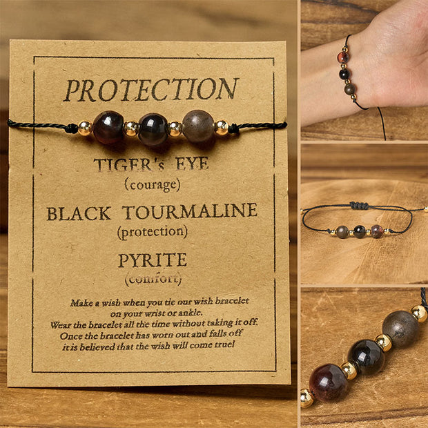 FREE Today: Protection and Courage Tiger Eye Black Tourmaline Pyrite Card Rope Bracelet - Round Beads(Wrist Circumference: 14-23cm) - image 10