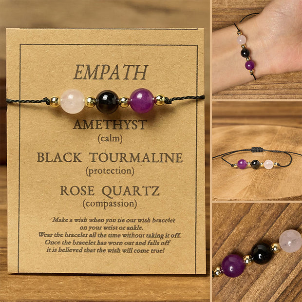 FREE Today: Healing Balance Amethyst Black Tourmaline Rose Quartz Empath Card Rope Bracelet - Round Beads(Wrist Circumference: 14-23cm) - image 10