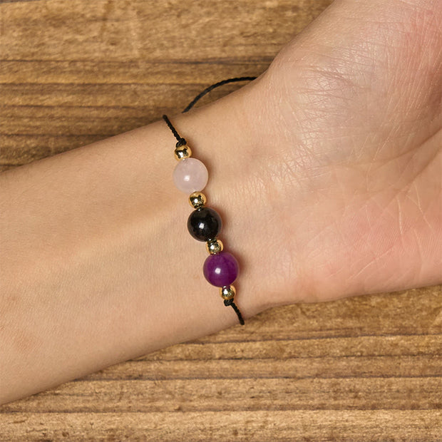 Buddha Stones Amethyst Black Tourmaline Rose Quartz Empath Card Rope Bracelet - image 14