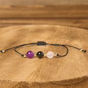 Buddha Stones Amethyst Black Tourmaline Rose Quartz Empath Card Rope Bracelet - image 13