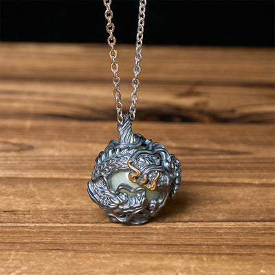 Buddha Stones Copper Dragon Surrounding Bead Strength Pendant Necklace - Dragon & Cross Chain - image 0