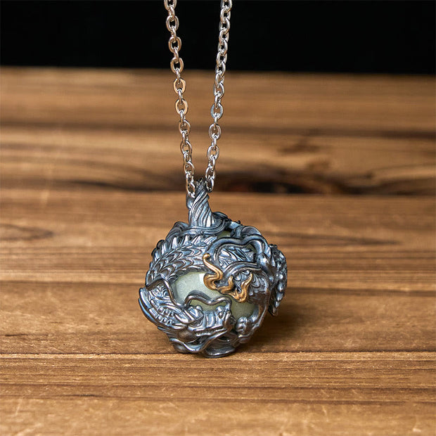 Buddha Stones Copper Dragon Surrounding Bead Strength Pendant Necklace - Dragon & Cross Chain - image 0