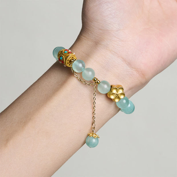 Buddha Stones Tibetan White Agate Crystal Stone Flowers Positivity Bracelet - image 18