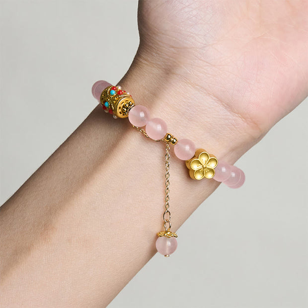 Buddha Stones Tibetan White Agate Crystal Stone Flowers Positivity Bracelet - image 13
