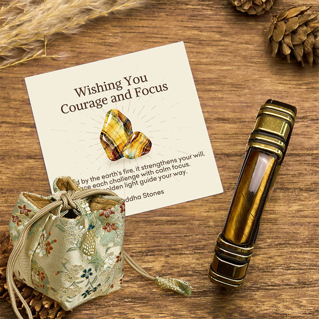 Buddha Stones "Wishing You Courage and Focus" Tiger Eye Leather Bracelet Includes Gift Message Card - Tiger Eye-Gold Black - 18-22cm - Deluxe Gift Bag (+$12.59) - image 4
