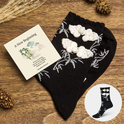 Buddha Stones "A New Beginning" Bamboo Micro Crew Women's Socks Includes Gift Message Card - Black - One Size Fits Most (US 5.5-8.5，EU 36–40，UK/AU 3.5-6.5，AISA 23–25 cm) - Standard Gift Box - image 0