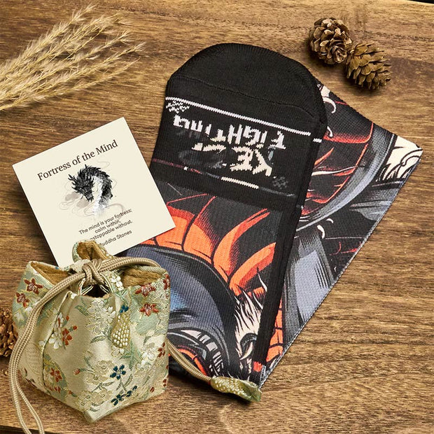 Buddha Stones "Fortress of the Mind" Casual Dragon Micro Crew Men's Socks Includes Gift Message Card - Black - One Size Fits Most (US 6.5-10.5，EU 38-44，UK/AU 6-10.5，AISA 24.5-28cm) - Deluxe Gift Bag (+$12.59) - image 4