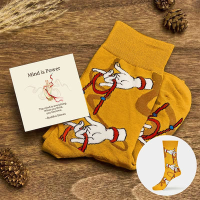 Buddha Stones "Mind is Power" Casual Buddha Hand Micro Crew Women's Socks Includes Gift Message Card - Gold - S(US 4.5-8.5，EU 35-39，UK/AU 2.5-6，AISA 22.5-25cm) - Standard Gift Box - image 0