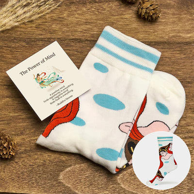 Buddha Stones "The Power of Mind" Casual Dunhuang Feitian Women's Socks Includes Gift Message Card - White - S(US 4.5-8.5，EU 35-39，UK/AU 2.5-6，AISA 22.5-25cm) - Standard Gift Box - image 0