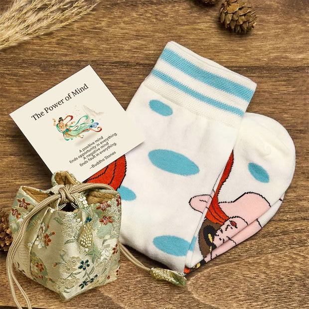 Buddha Stones "The Power of Mind" Casual Dunhuang Feitian Women's Socks Includes Gift Message Card - White - S(US 4.5-8.5，EU 35-39，UK/AU 2.5-6，AISA 22.5-25cm) - Deluxe Gift Bag (+$12.59) - image 7
