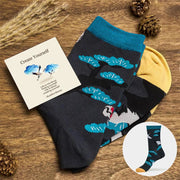 Buddha Stones "Create Yourself" White Crane Pine Tree Women's Socks Includes Gift Message Card - Black - S-M (US 5.5-11.5，EU 36–42，UK/AU 3.5-9，Asia 23–26.5 cm) - Standard Gift Box - image 0