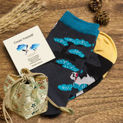 Buddha Stones "Create Yourself" White Crane Pine Tree Women's Socks Includes Gift Message Card - Black - S-M (US 5.5-11.5，EU 36–42，UK/AU 3.5-9，Asia 23–26.5 cm) - Deluxe Gift Bag (+$12.59) - image 7
