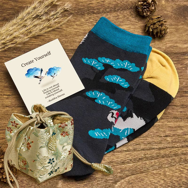 Buddha Stones "Create Yourself" White Crane Pine Tree Women's Socks Includes Gift Message Card - Black - S-M (US 5.5-11.5，EU 36–42，UK/AU 3.5-9，Asia 23–26.5 cm) - Deluxe Gift Bag (+$12.59) - image 7
