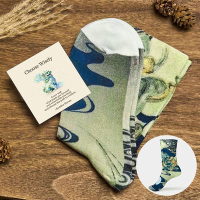 Buddha Stones "Choose Wisely" PiXiu Auspicious Clouds Women's Socks Includes Gift Message Card - Honeydew - S (US 4.5-7，EU 35-38，UK/AU 2.5-4.5，AISA 22.5-24.5cm) - Standard Gift Box - image 0