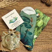 Buddha Stones "Rooted in Stillness" Crane Lotus Koi Fish Women's Socks Includes Gift Message Card - MediumAquamarine - S (US 4.5-7，EU 35-38，UK/AU 2.5-4.5，AISA 22.5-24.5cm) - Deluxe Gift Bag (+$12.59) - image 6