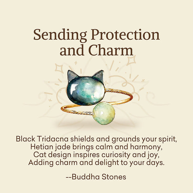 Buddha Stones "Sending Protection and Charm" Tridacna Stone Cat Ring Includes Gift Message Card - image 2