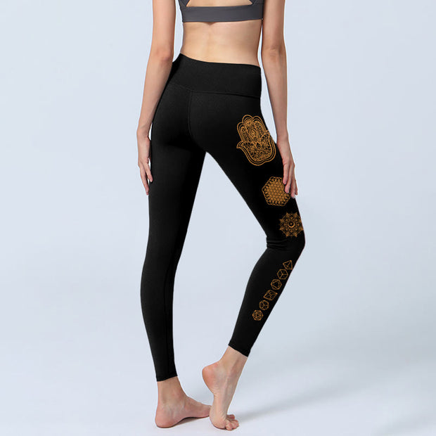 Buddha Stones Hamsa Flower Of Life Platonic Solids Chakra Pattern Gym Leggings Women's Yoga Pants - image 4