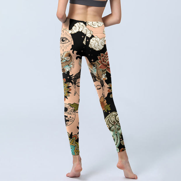 Buddha Stones Lotus Ganesh Mandala Evil Eye Koi Fish Yin Yang Shape Gym Leggings Women's Yoga Pants - image 6