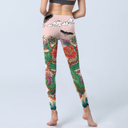 Buddha Stones Dragon Rose Eagle Waves Auspicious Clouds Pattern Gym Leggings Women's Yoga Pants - image 6