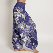 Buddha Stones Printed Mountains Waves Floral Pattern Women's Elastic Waist Harem Pure Cotton Pants - image 6