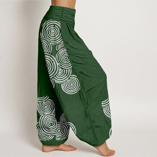 Buddha Stones Printed White Spiral Pattern Women's Elastic Waist Harem Pure Cotton Pants - image 9