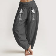 Buddha Stones Namaste Om Pattern Women's Pure Cotton Elastic Waist Harem Pants - DimGray - US16，UK/AU20，EU48 (3XL) - image 8