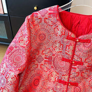 Buddha Stones Women's Jacquard Symmetric Floral Pattern Long Sleeve Cotton Jacket With Pockets - image 5