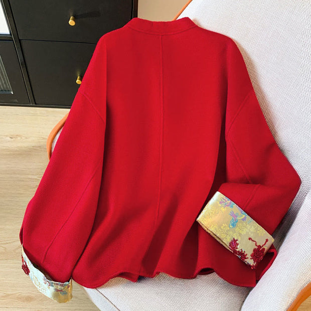 Buddha Stones Tang Suit Embroidery Long Sleeve Women's Cotton Jacket With Pockets - image 2