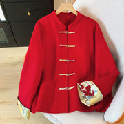 Buddha Stones Tang Suit Embroidery Long Sleeve Women's Cotton Jacket With Pockets - Crimson - US6，UK/AU10，EU38 (XL) - image 0